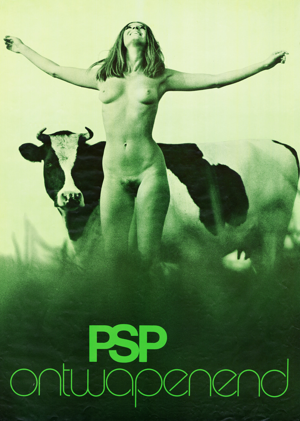 PSP ontwapenend (1971). Verkiezingsposter met Saskia Holleman.