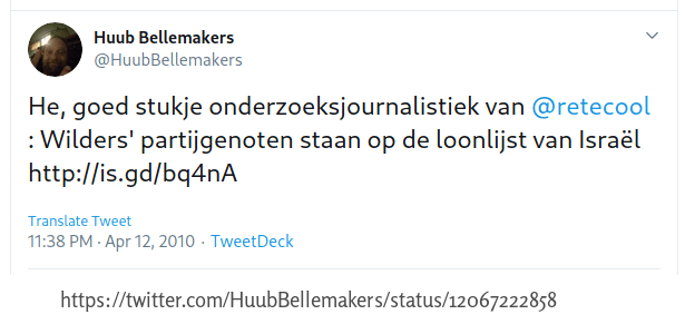 Huub Bellemakers als antizionist, anti CIDI (tweet)