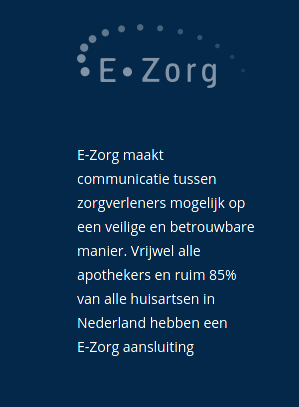 Screenshot van de E-Zorg website. Ze zijn trots op hun populariteit, betrouwbaarheid en veiligheid.