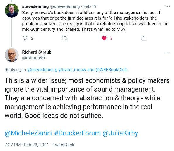 Steve Denning and Richard Straub raising legitimate questions in a tweet.