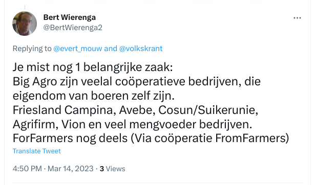 Tweet van Bert Wierenga over coöperaties.