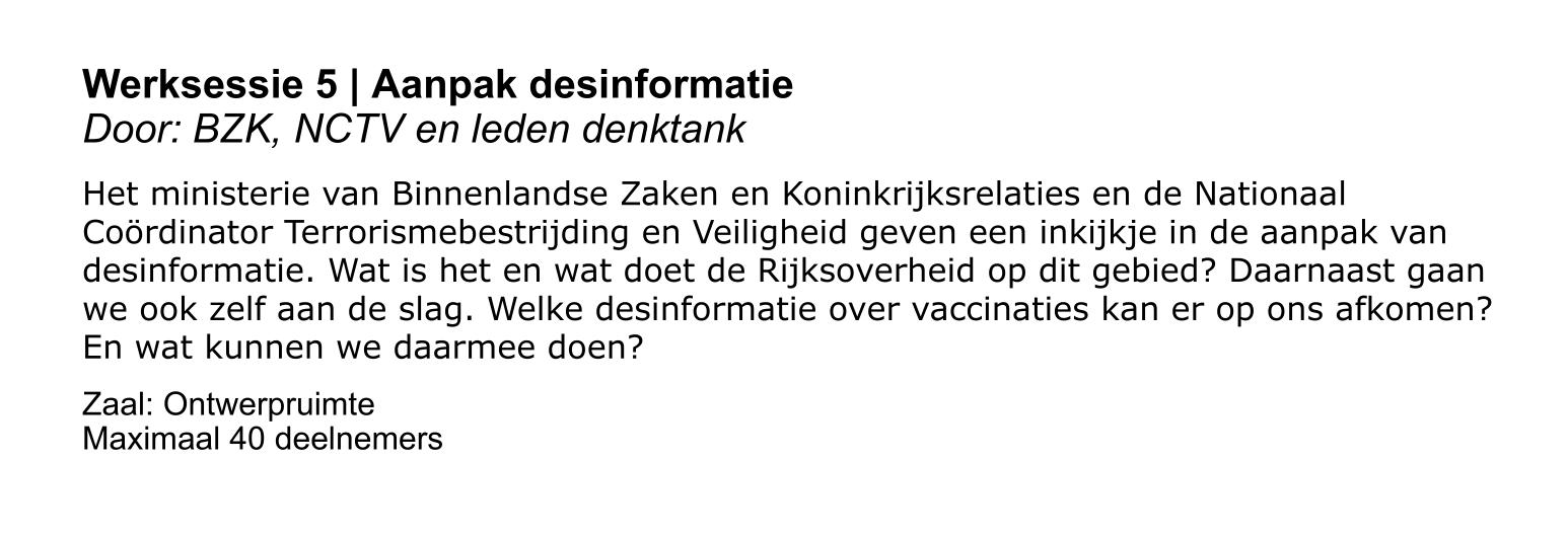Werksessie 5 tijdens de tweede bijeenkomst van de vaccinatiealliantie op 15 oktober 2019 in Utrecht